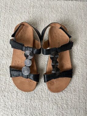 Vionic Sandals Womens 6.5 Black Farra Patent Ankle Strap Slingback Arch Support